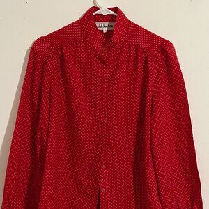Vintage Red Blouse with White Dots